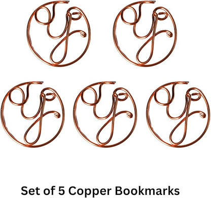 Personalized Initial Copper Bookmark, Set of 5, Handmade Copper Gift for Her, Him, Couple on Birthday, Wedding Anniversary, Alphabet Bookmark (Y)
