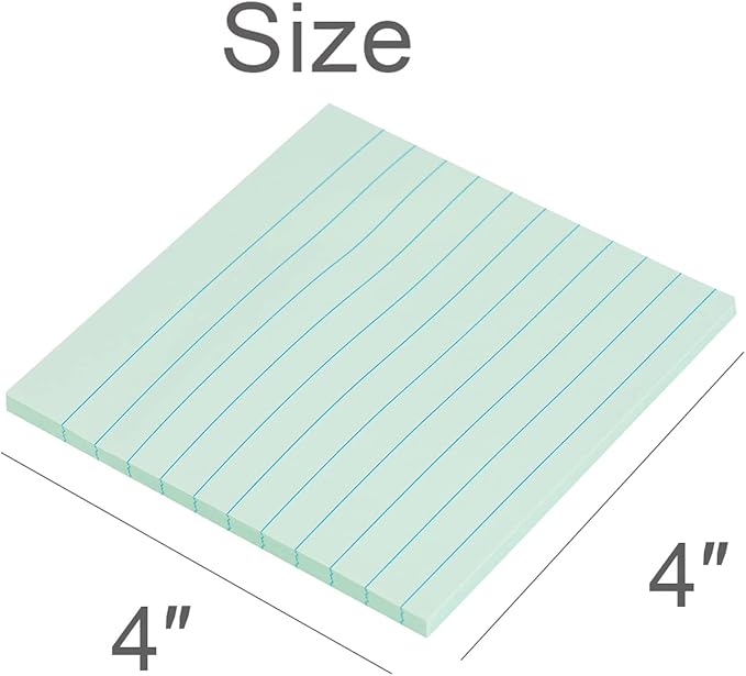 Vanpad Lined Sticky Notes 4x4 Inches, Grayish Green Ruled Self-Stick Pads, Easy to Post for Home, Office, Notebook, 8 Pads/Pack
