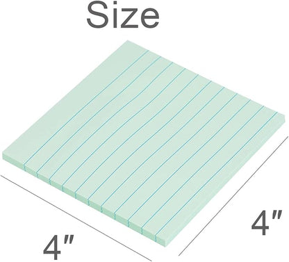 Vanpad Lined Sticky Notes 4x4 Inches, Grayish Green Ruled Self-Stick Pads, Easy to Post for Home, Office, Notebook, 8 Pads/Pack