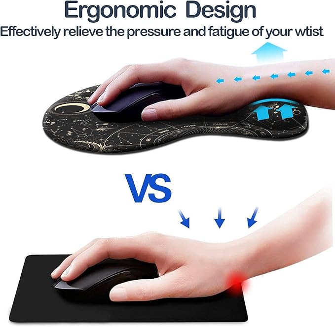DOOKE Ergonomic Mouse Pad with Wrist Support, Cute Mouse Pads with Non-Slip Rubber Base for Home Office Working Studying Easy Typing & Pain Relief Moon Sun