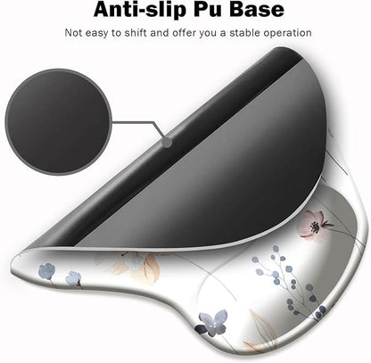 Ergonomic Mouse Pad with Wrist Support and Coaster,Mouse Pads with Non-Slip PU Base for Home Office Working Studying Easy Typing & Pain Relief Beautiful Plants