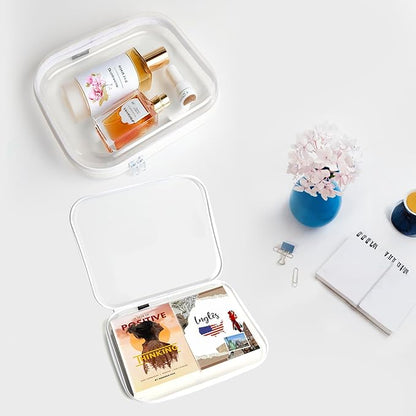 Bliss Bins - Hard Sided Clear Zipper Case for Storage- Professional-Grade Plastic Clear Zipper Pencil Case,Toy Storage Bins, Toiletry Pouch, Travel Organizer, Cosmetic Bag（White,2 Pack, L）