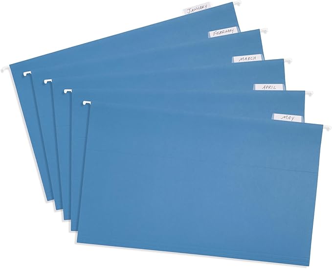 25 Blue Summit Supplies Legal Size Hanging File Folders - Durable 11pt Paper, Blue Hanging Folders with Tabs and Inserts, Fits Legal Size Filing Cabinets, 25 Pack