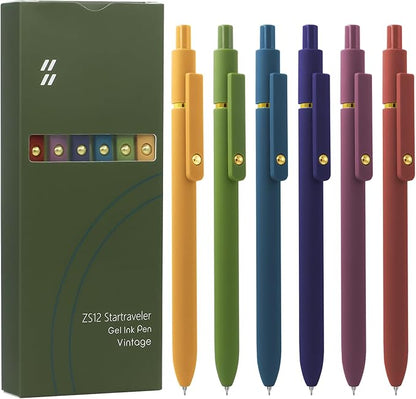 UIXJODO 6 Pcs Gel Pens 0.5mm Quick Dry Black Ink Pens Fine Point Smooth Writing Pens, Cute Office and School Supplies Gifts for Women Teacher Students (6 Pcs Vintage Gold)