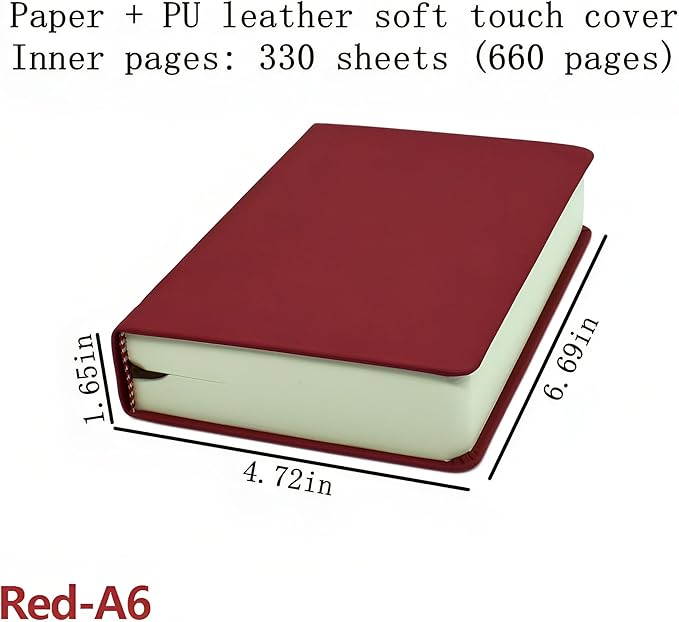 jooact Thick Sketchbook 660 Pages Notebook Soft Faux Leather Cover Journal 80GSM Paper Notepad Drawing Book Memo Writing Sketch Pad Diary Notebook