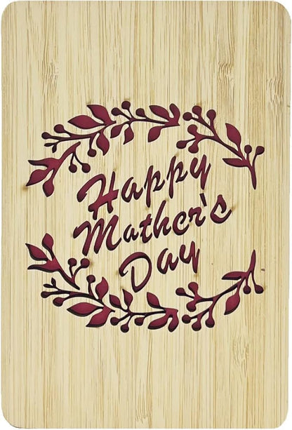 Mother's Day Gifts Card from Daughter or Son,Unique Card for Mum, Handmade Bamboo Wood Greeting Cards,Wooden Mother's Day Card,Laurel mom