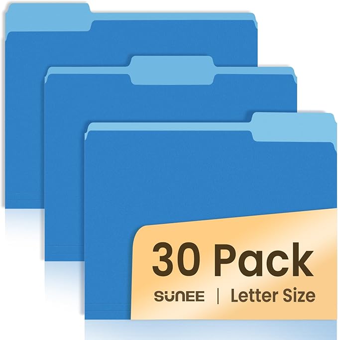 SUNEE File Folders, 30 Pack Manilla Folders 8.5 x 11, Colored File Folders Home Office School Supplies for Documents Files Paper,Blue