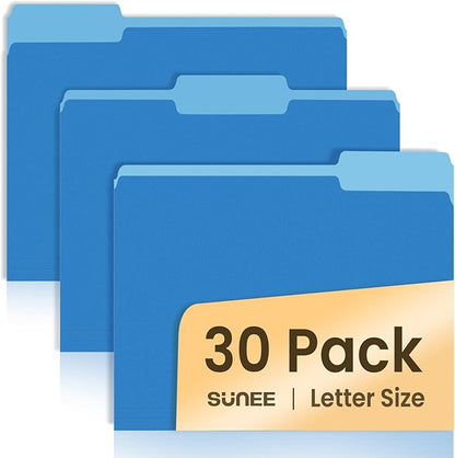 SUNEE File Folders, 30 Pack Manilla Folders 8.5 x 11, Colored File Folders Home Office School Supplies for Documents Files Paper,Blue