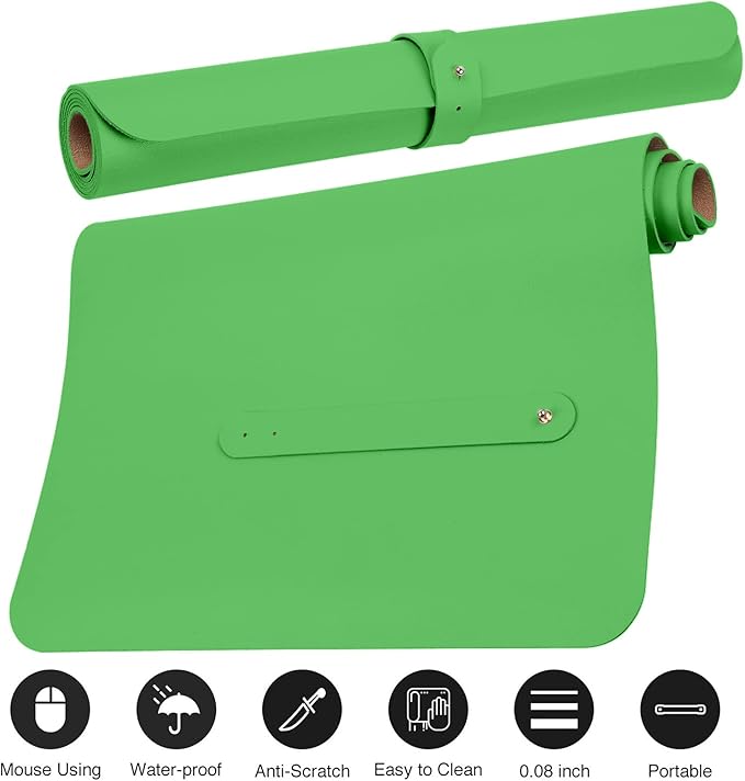 Boutilon Leather Desk Pad 35"x 17" Non-Slip Mouse Pad,Office Desk Mat,Waterprooft PU Leather Desk Blotter,Desk Pad Protector,Desk Writing Pad for Home Office Decor (L-Light Green,35"x 17")