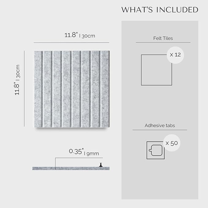 Large Cork Board for Office Black Felt Board Alternative - Slat Wall Paneling, Felt bulletin board tiles for office wall decor, Push pin board Wall organizer for office -12-Pack (Marble White)