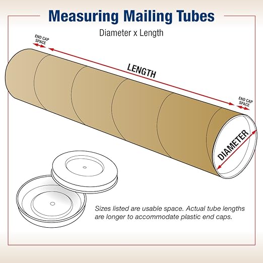 BOX USA BP3038K Mailing Tubes with Caps, 3" x 38", Kraft (Pack of 24)