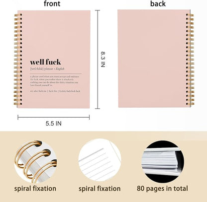 Tizzer Funny Well F Definition Lined Hardcover College Ruled Spiral Notebook Journal for Work Notes Journaling 5.5×8.3 Inch,Sympathy Gifts for Bad Day,Loss Job,Pet Loss,Breakups,Condolence (Pink)