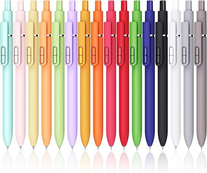 Gel Pens, 16 Pcs Quick Dry Black Ink Pen Fine Point 0.5mm Smooth Writing Pen, Large Capacity Long Lasting Ink Retractable Pens Gift Set for Journaling Note Taking, School Office, Home Supplies