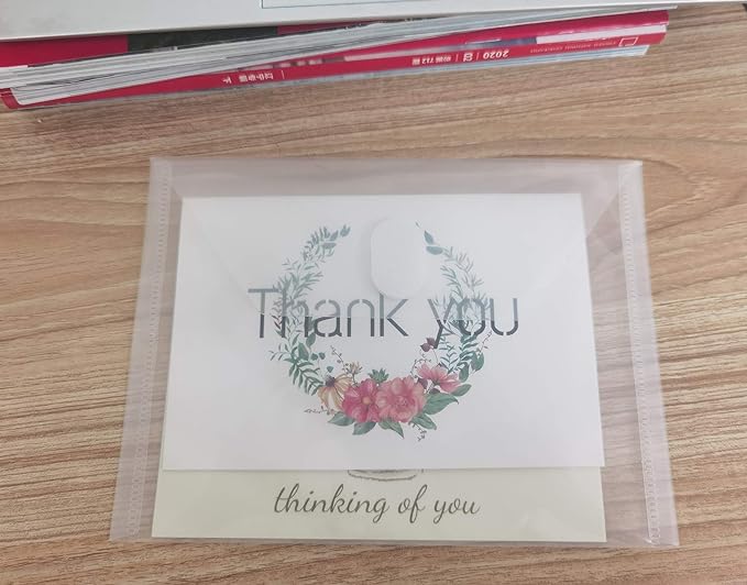 5x7 Small Plastic Envelopes Receipt Check Storage File Holder Case 36 Pack Hook & Loop Closure (clear-36 pack)