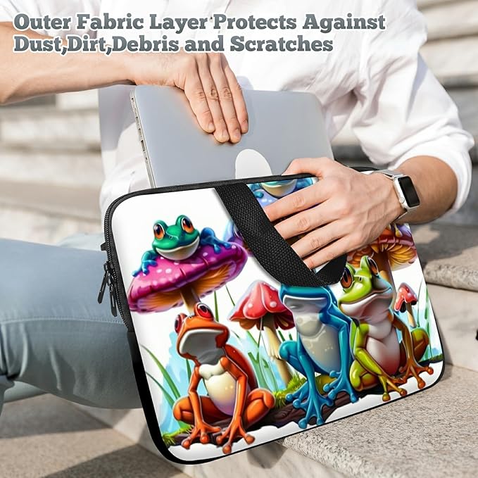 Universal Tablet Laptop Sleeve Case 10 inch, Color Frog Mushrooms Slim Carrying Case Durable Handbag Travel Laptop Bag for 7 to 10-inch Laptops/Notebook/Kids Tablet/ipad/eBook Readers