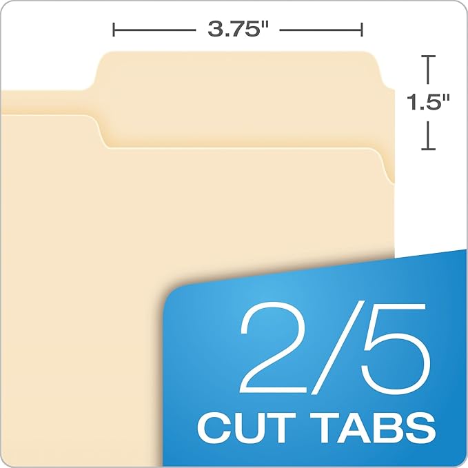 Pendaflex Essentials File Folders, Letter Size, 2/5 Cut, Manila, 100 per Box (752 2/5RE)