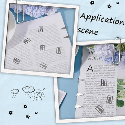 SUNNYCLUE 1 Box 100Pcs 304 Stainless Steel Bookmarks Metal Book Line Markers Silver Rectangle with Arrow Book Page Markers Clips Covers Accessories for Reading Book Lovers Women Men Office School Work