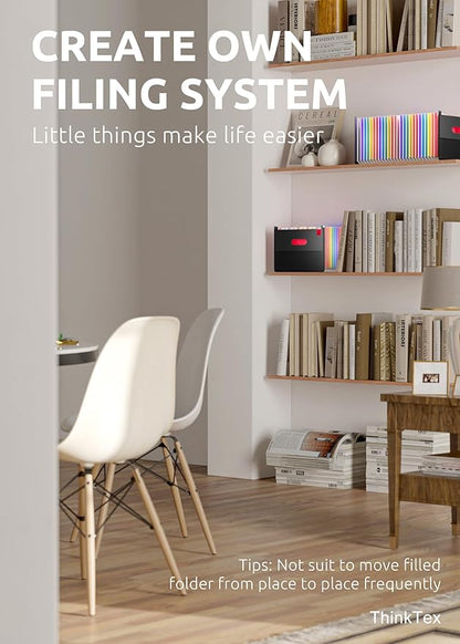 ThinkTex 26 Pockets Expanding File Folder, Upright & Coverless, A-Z Colorful Tabs, Larger Capacity Accordion Folder, Letter/A4 Size for School, Home and Office