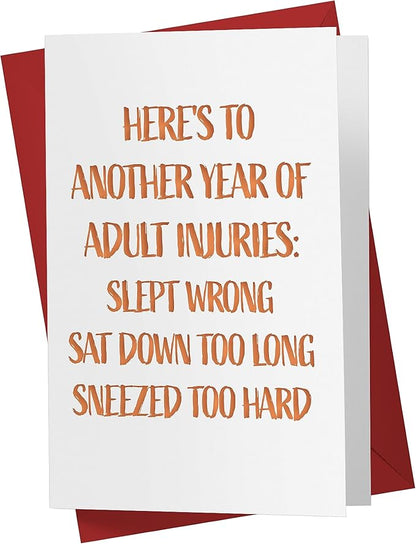 Karto Funny Birthday Card for Men Women - Large 5.5x8.5 inch Happy Birthday Cards for Mom Dad Brother Sister - 30th 40th 50th 60th 70th - Injuries