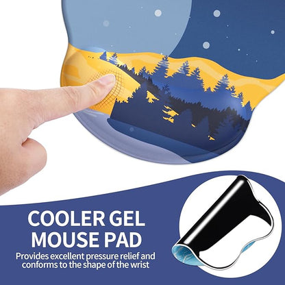 eulps Mouse Pad with Wrist Rest, Comfortable Computer Mousepad with Gel Wrist Support Smooth Surface and Non-Slip PU Base for Pain Relief, Laptop, Office & Home (Moon Night)