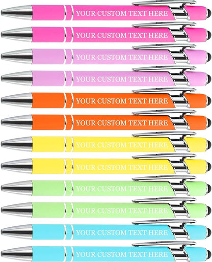 Up to 480 Pcs Personalized Pens in Bulk, Custom Metallic Printed Name Pens with Black Ink, Customized Pens Bulk with Stylus-Great Gift Ideas(Macaroon 6 Color)