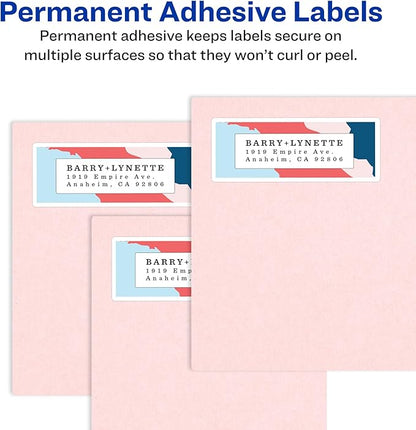 Avery Address Labels with Sure Feed and Easy Peel Technology, Glossy White Labels, 1" x 2-5/8", Permanent Adhesive, Laser/Inkjet, 300 Glossy Labels (6525)