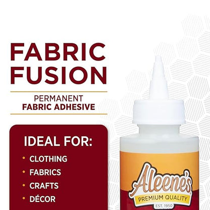 Aleene's Fabric Fusion Permanent Fabric Adhesive 4 fl. oz. Washable Fabric Glue for Clothes, Denim, Leather, Patches, Polyester, Cotton, Fabrics, Dries Flexible