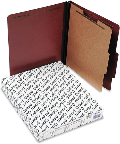 Pendaflex Pressboard Classification File Folders, 1 Divider, 2" Embedded Fasteners, 2/5 Tab Cut, Letter Size, Red, Box of 10 (1157R)