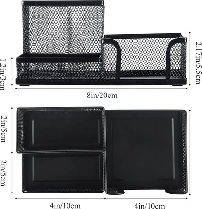 M&G Mesh Pen Holder Desk Organizers Pencil Holder for Desk Black, 3 Compartments Metal Office Supply Organizer with Sticky Notes Holder for School Home Office