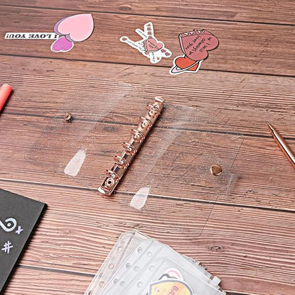 Glitter Powder PVC Binder Cover 6 Round Ring Binders Snap Button Closure Loose Leaf Folders Refillable Soft PVC Notebook Shell Protector (Rose Gold 6 Rings, A7 Binder)