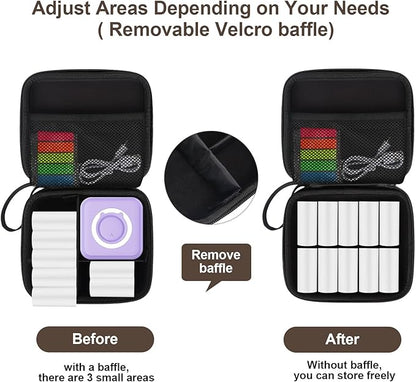 QYCHHJ Carrying Case for Phomemo T02/Memoking/HUIJUTCHEN Mini Sticker Printer, Portable Hard Travel Case for Label Maker, Thermal Printer Paper,Black