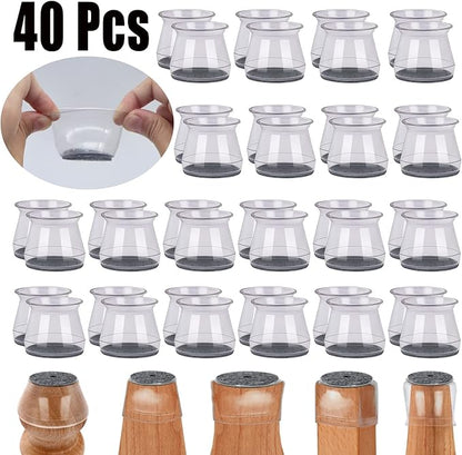 BUMACO 40Pcs Chair Leg Floor Protectors Chair Leg Protectors for Hardwood Floors Silicone Pads Covers to Protect Floors (Universal L Clear Fit 1.3"-2")