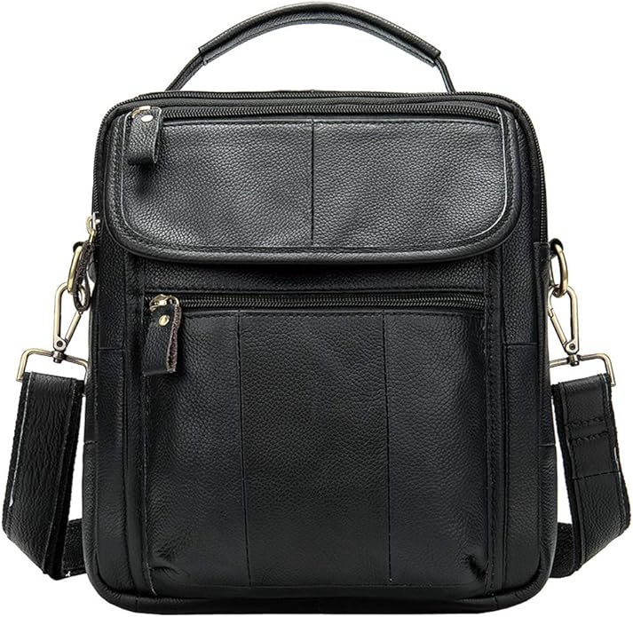 Hebetag Small Leather Sling Shoulder Bag Messenger Pack for Men Women Outdoor Travel Business