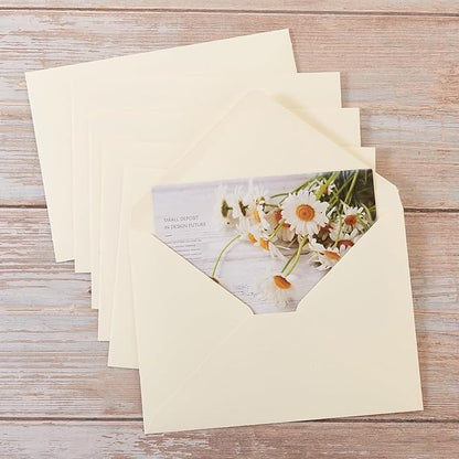 50 Pack Cream A7 Envelopes with Cards 5x7 Thick Folded Cardstock and Gold Stickers for Greeting Cards, Wedding, Birthday, Invitations, Baby Showers (Cream, 5x7)