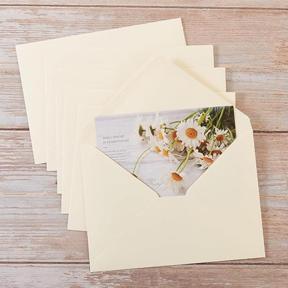 50 Pack Cream A6 Envelopes with Cards 4x6 Thick Folded Cardstock and Gold Stickers for Greeting Cards, Wedding, Birthday, Invitations, Baby Showers (Cream, 4x6)