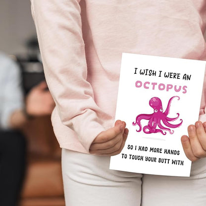 Funny Octopus Valentine's Day Card Gift For Husband, Wife, Boyfriend, Girlfriend - Rude & Humorous Cards For Women & Men