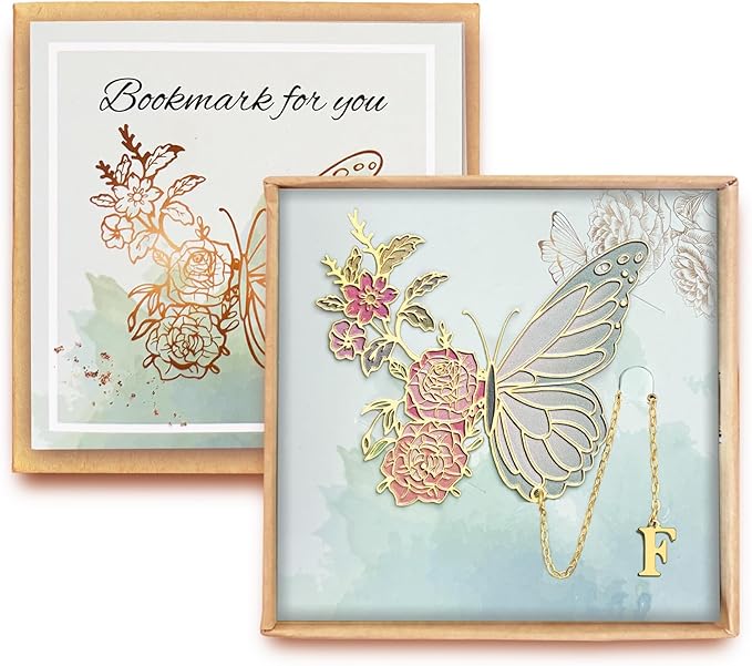 Metal Butterfly Bookmark for Women Cute Book Lovers Gift Butterfly Bookmarks Inital Book Mark Gifts for Reading Women Friend Teacher Appreciation Gifts Mom Birthday Valentines Day Christmas Gift, F