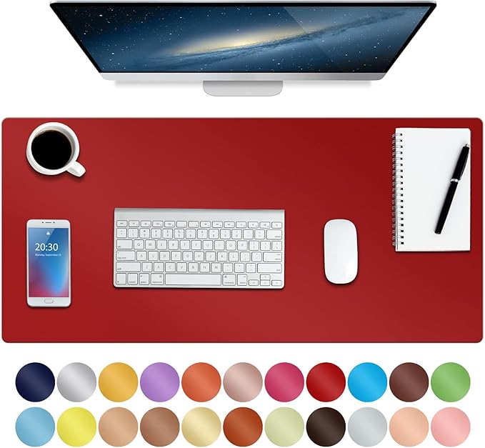 ‎Boutilon Leather Desk Pad 30" x14",Non-Slip Mouse Pad,Office Desk Mat,Waterprooft PU Leather Desk Blotter,Desk Pad Protector,Desk Writing Pad for Home Office Decor (M-Red)