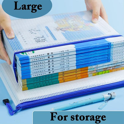 AUSTARK 20 Pcs Zipper File Bags, Plastic Mesh Pouch, Board Game Storage Bag, Waterproof Bags for Office School (B5 Size 11.4''x8.2'', White and Blue)