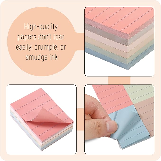 Mr. Pen- Lined Sticky Notes, 1.5"x 2", 6 Pads, 60 Sheets/Pad, Vintage Colors, Small Sticky Notes with Lines, Sticky Note Pads, Sticky Pads, Mini Sticky Notes Lined, Mr Pen Sticky Notes Small