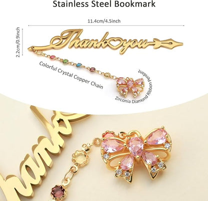 Metal Bookmark Cute Book Accessories Gifts for Women Teacher Readers Book Lovers for Christmas Mother's Day (Thank You Gold)