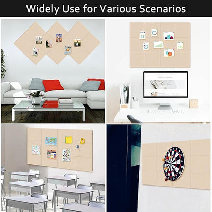 Large Cork Board Alternative for Walls, 47"x35" 12 Pack Felt Wall Tiles Bulletin Board with 30 Push Pins, Sticky Notes, Cork Boards for Office Pin Board Tack Board Felt Boards (Deep Camel)