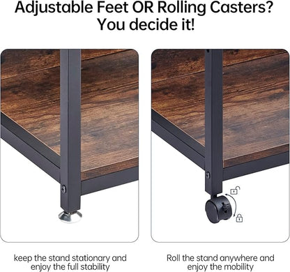 4-Tier Printer Stand with Adjustable Storage Shelf, Large Tall Printer Table with Wheels for Home Office Small Spaces Organization, Rustic Brown