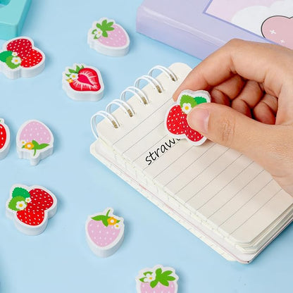 CJiangpo 60Pcs Strawberry Mini Eraser for Kids Bulk - Cute Fruit Pencil Rubber Eraser Birthday Party Favors Filler Back to School Classroom Prizes Gifts