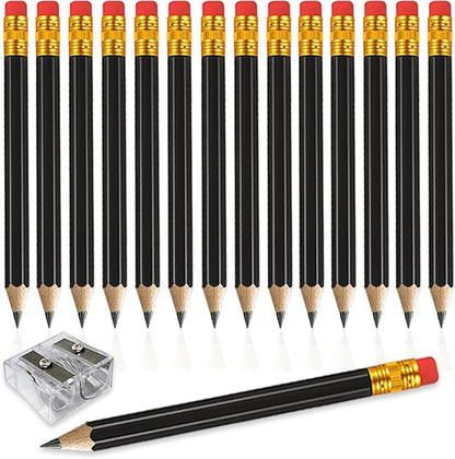 Adhere 25pcs Half Pencils Golf Pencils with Eraser Pre-sharpened Hexagon Woodcase Pencils Graphite 2B including a Sharpener for Golf Event Scoring,Classroom,Wedding,Pew, Pocket (Black)