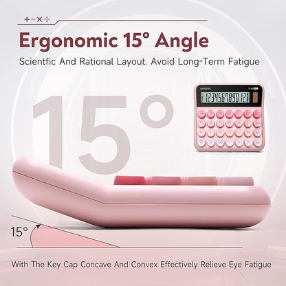 Mechanical Switch Calculator,12 Digits, Large LCD Display,Big Buttons,Solar and Battery Dual Power Mechanical Keyboard Desktop Pink Calculators,Cute and Aesthetic