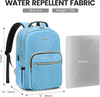 LOVEVOOK Laptop Backpack for Women 15.6 inch,Cute Womens Travel Backpack Purse,Professional Laptop Computer Bag,Waterproof Work Business College Teacher Bags Carry on Backpack with USB Port,Angel Blue