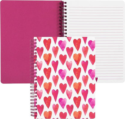 Steel Mill & Co Cute Mini Spiral Notebook, 8.25" x 6.25" Journal with Durable Hardcover and 160 Lined Pages (Hearts)