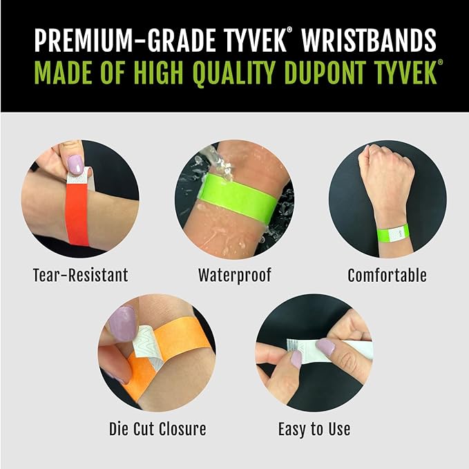 100 WristCo Tyvek Wristbands for Events – 10-Color Variety Pack – Tamper-Proof Design Prevents Reuse – Premium-Grade Bracelets for Hospital & Medical ID, Party, VIP Identification