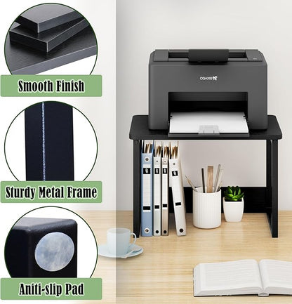 MARTY Printer Stand with Storage for Desk, Desktop Printer Stand Shelf Organzier for Home/Office Heavy Duty Printer Riser Under Desk Small Printer Table for Fax Machine Copier Scanner(Black)